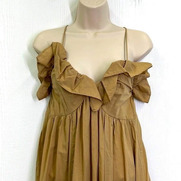 H&M - NWT Flounce Trimmed V Neck Ruffle Neckline Beige Maxi Dress Size XS - Picture 4 of 13